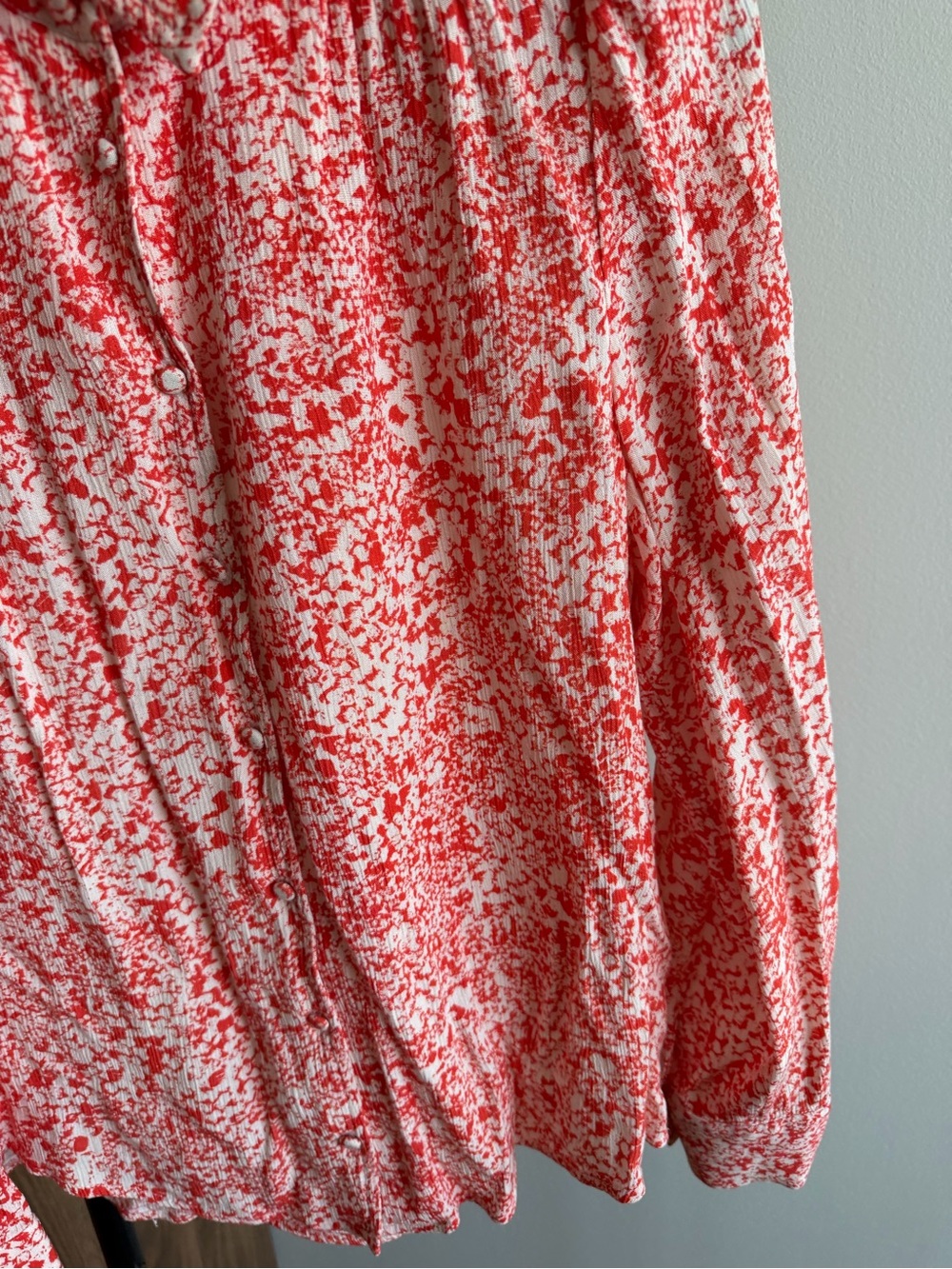 Almae France Red & White Printed Puff Shoulder Long Sleeve Blouse Size 3 (M/L) - Picture 3 of 10